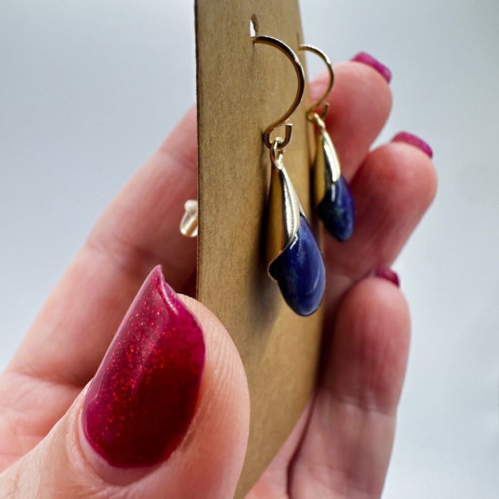 Beautiful lapis lazuli tear drop earrings in 925 sterling silver! - Picture 6 of 7